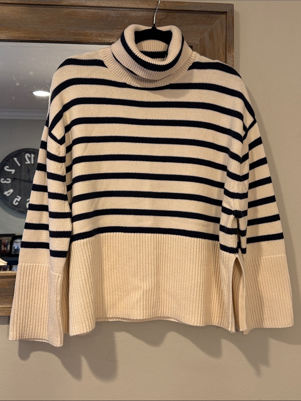 GAP Cream and Black Striped Turtleneck Sweater